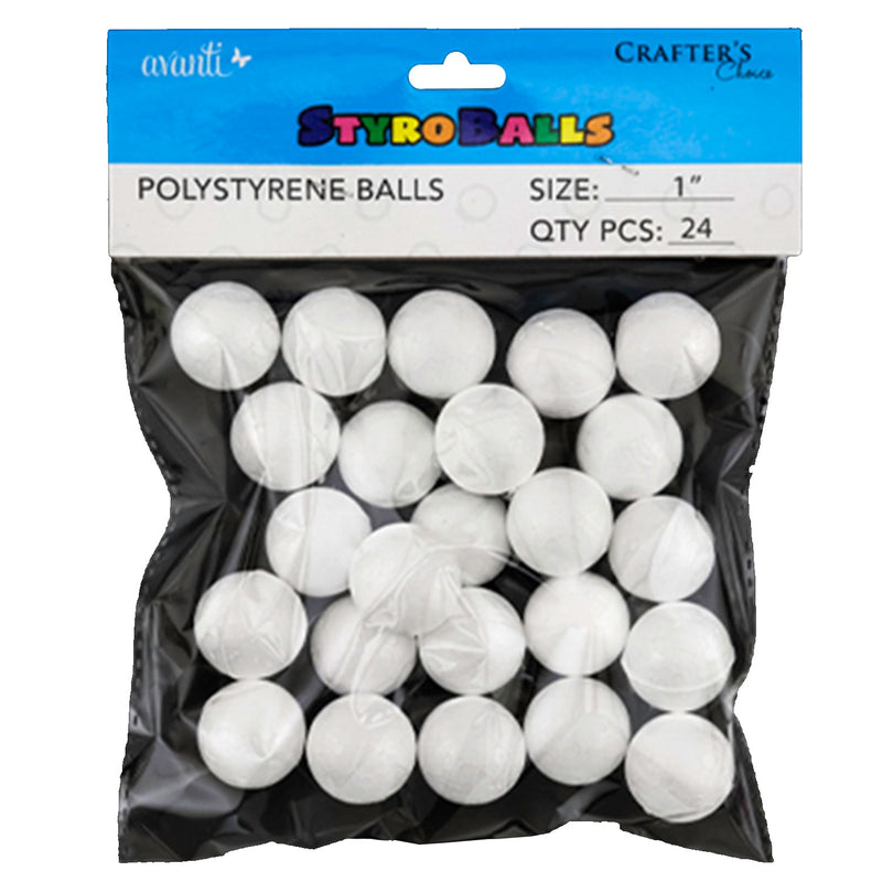 Foam Round Ball, 1" Inch, Polly Balls for Crafts, Ornaments, School Projects & Decorations, 24 pcs