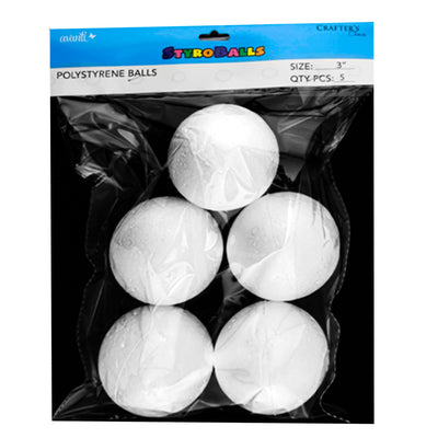 Foam Round Ball, 3" Inches, Polly Balls for Crafts, Ornaments, School Projects & Decorations, 12 packs of 5 pcs, 12-Pack
