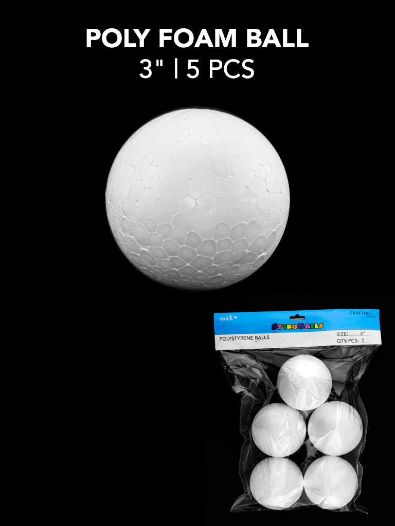 Foam Round Ball, 3" Inches, Polly Balls for Crafts, Ornaments, School Projects & Decorations, 12 packs of 5 pcs, 12-Pack