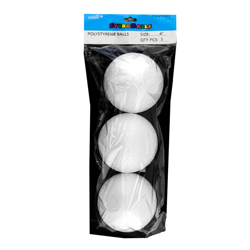 Foam Round Ball, 4" Inches, Polly Balls for Crafts, Ornaments, School Projects & Decorations, 6 packs of 3 pcs, 6-Pack