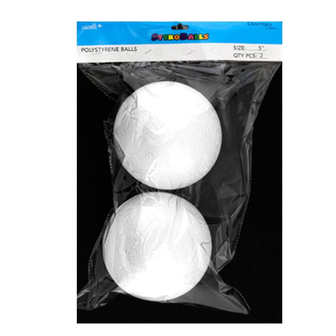 Foam Round Ball, 5" Inches, Polly Balls for Crafts, Ornaments, School Projects & Decorations, 12 packs of 2 pcs, 12-Pack