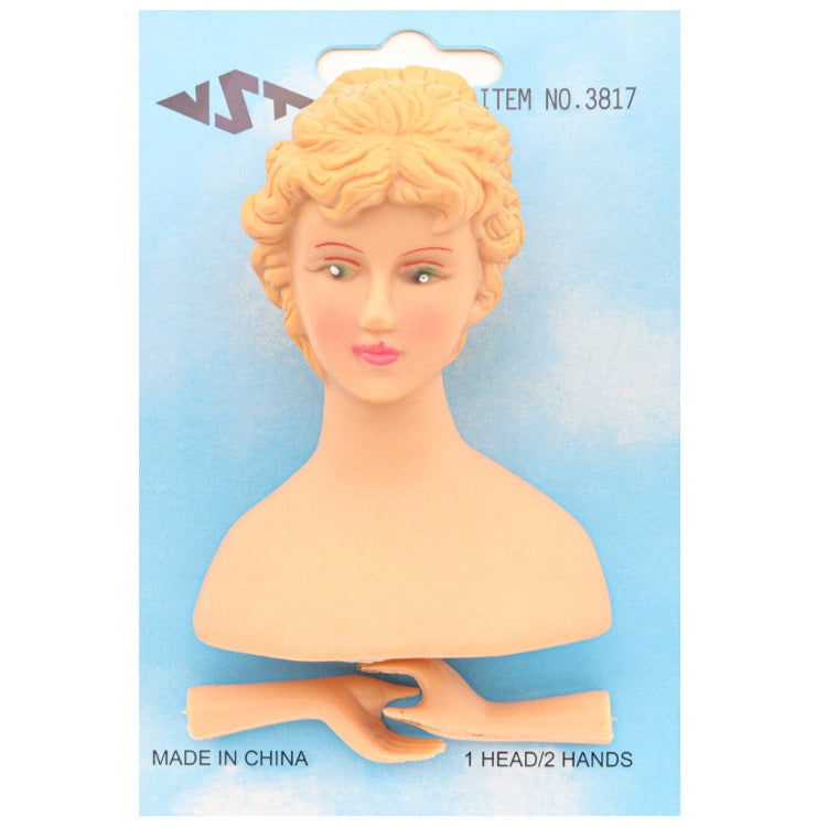 Angel Girl Head and Hands, Plastic Doll, 3.25" Inches Tall, 3 Piece