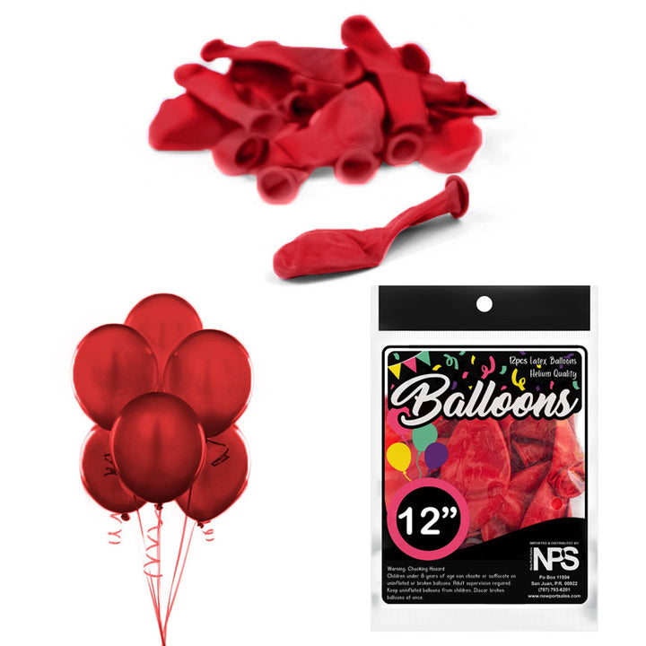 Balloons Latex Party Balloons, 12" inches, Variety Colors, 12 Pieces, 12-Pack