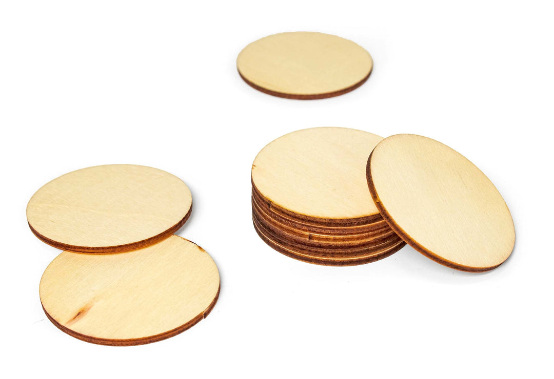 Unfinished Wood Slices Round, Disc Circle Chip Pieces Wooden Cutouts for Craft and Decoration, 50mm, 10 Pieces, 12-Pack