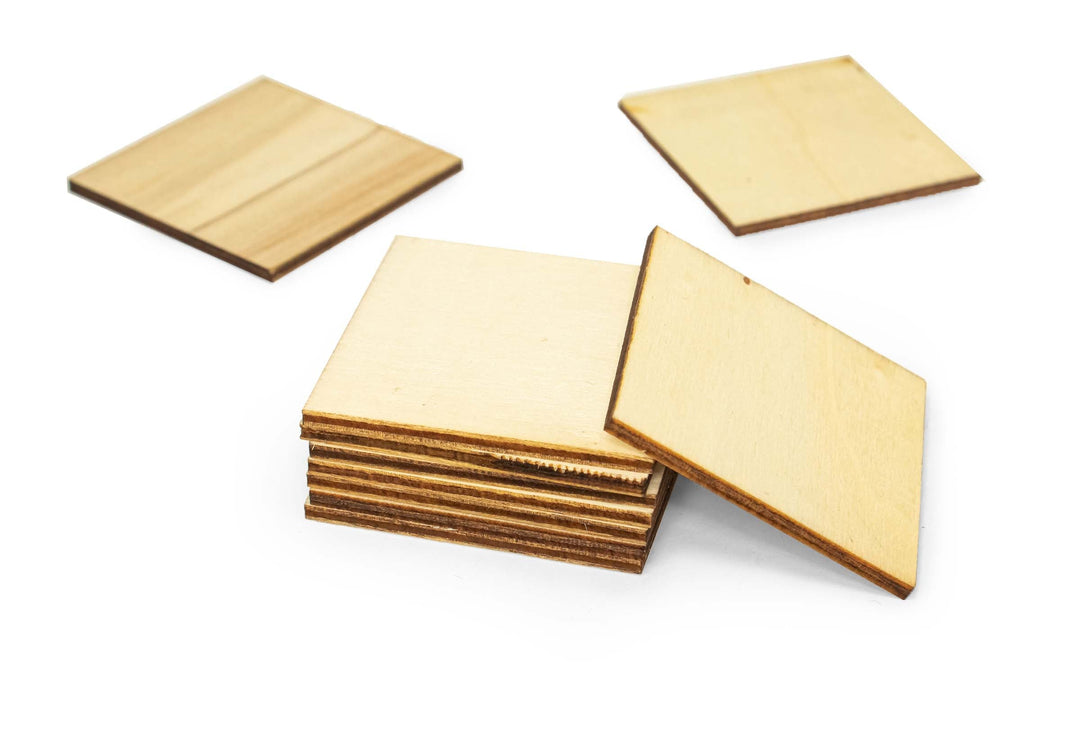 Unfinished Wood Slices Square, Wooden Cutouts for Craft and Decoration, 50mm, 10 Pieces, 12-Pack