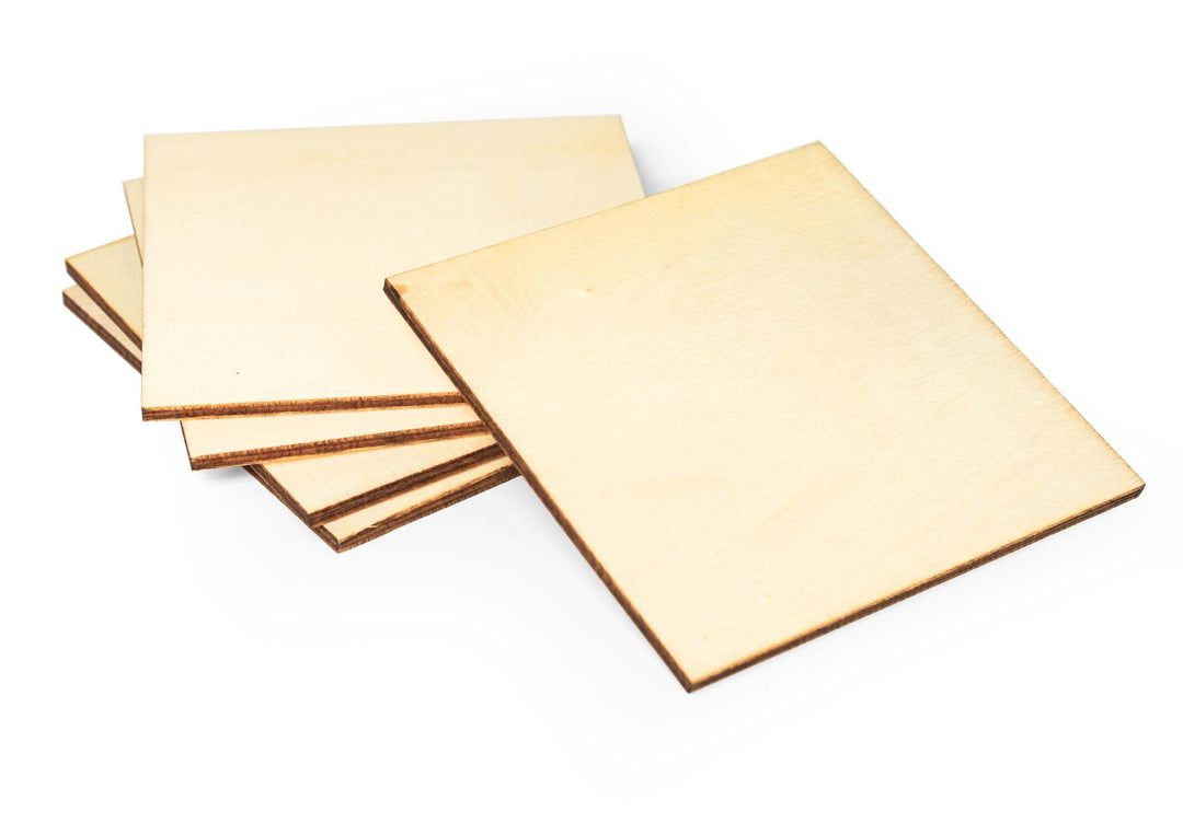 Unfinished Wood Slices Square, Wooden Cutouts for Craft and Decoration, 80mm, 5 Pieces