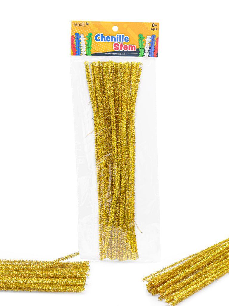 Pipe Cleaners Crafts Set by Avanti,  Gold & Silver Color, Pipe Cleaners Chenille Stem for Craft DIY Art Supplies, 25 Pieces