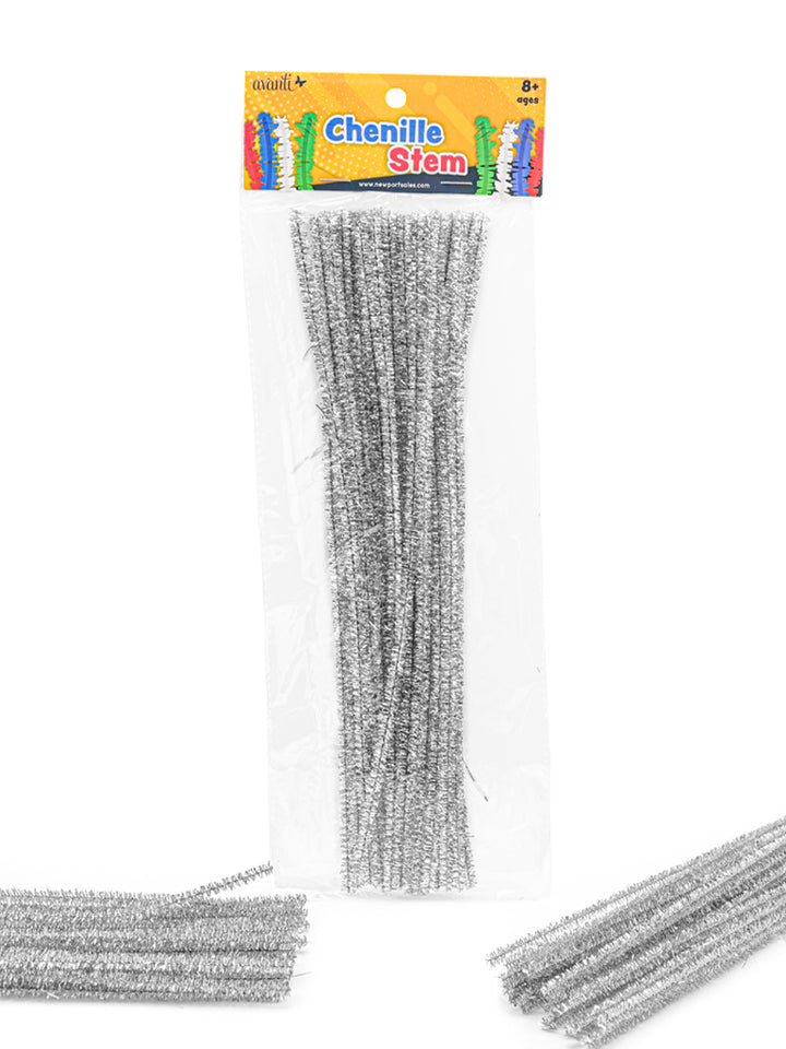 Pipe Cleaners Crafts Set by Avanti,  Gold & Silver Color, Pipe Cleaners Chenille Stem for Craft DIY Art Supplies, 25 Pieces, 12-Pack