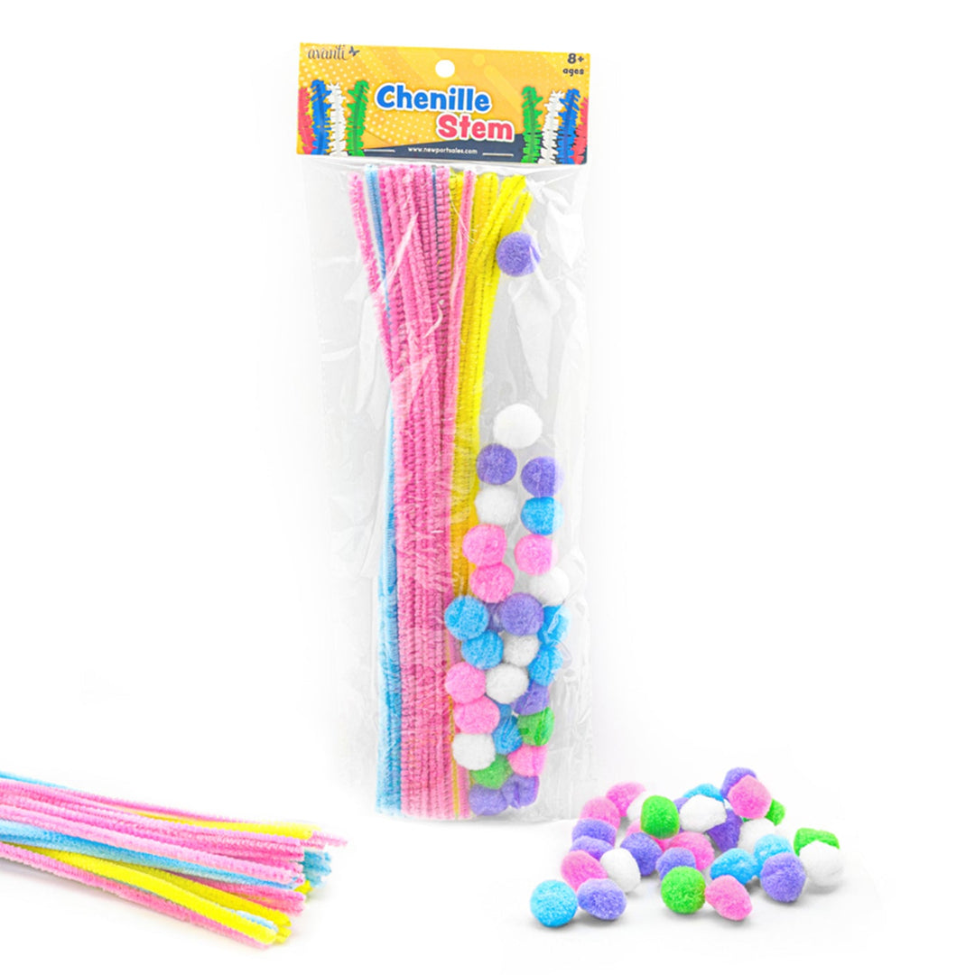 Pipe Cleaners Crafts Set by Avanti, Mixed Color, Pipe Cleaners Chenille Stem and Pompoms for Craft DIY Art Supplies, 30 Pieces,   12-Pack