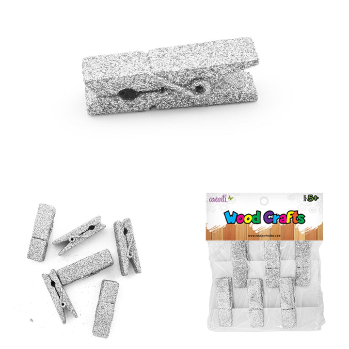 Golden Glitter Wood Clips, Wooden Clothespins for Art Crafts, 2" Inches, Gold & Silver, 6 Pcs,   12-Pack