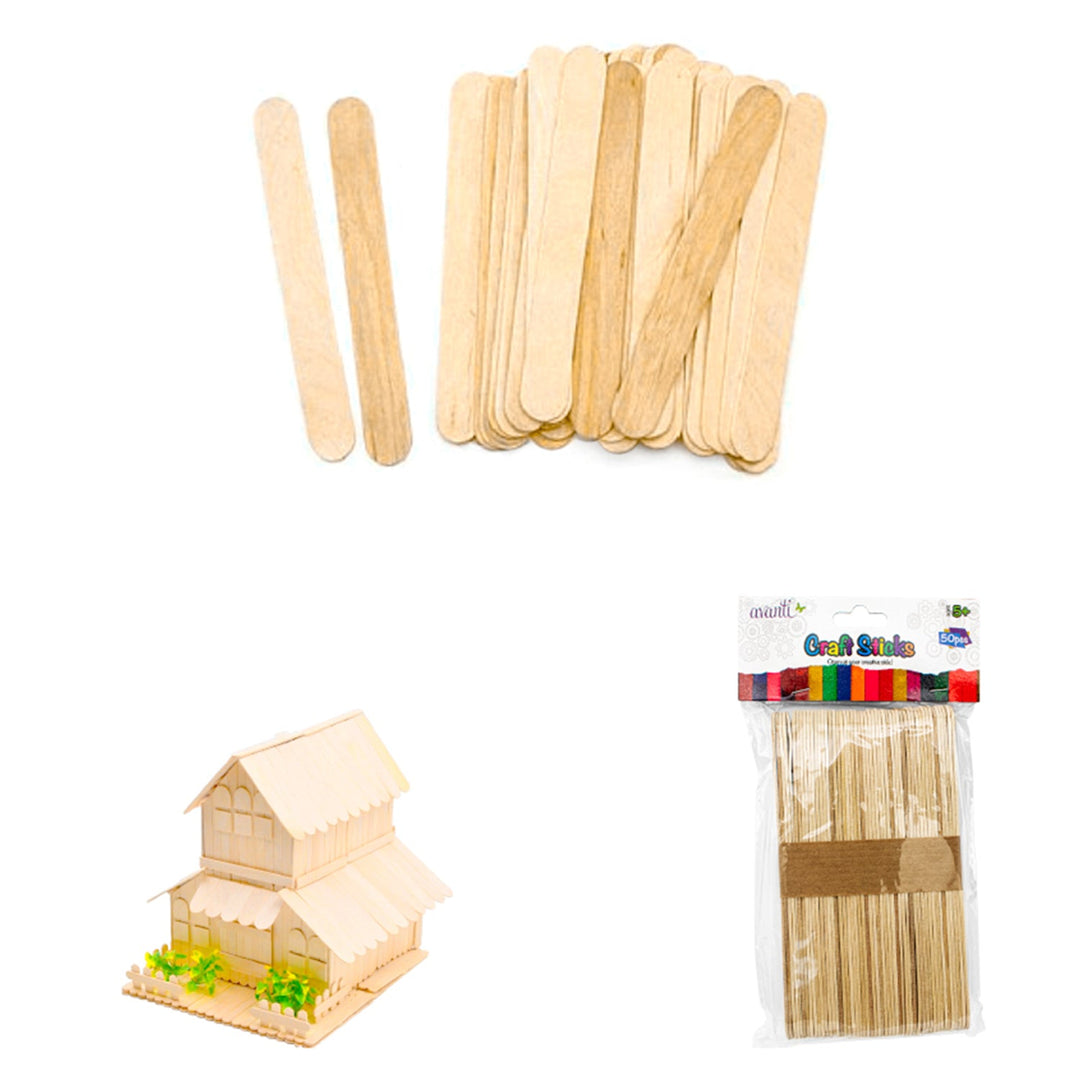 Ice Cream Sticks, Natural Wood Popsicle Sticks, Craft Sticks 6 inches, 50 Pieces