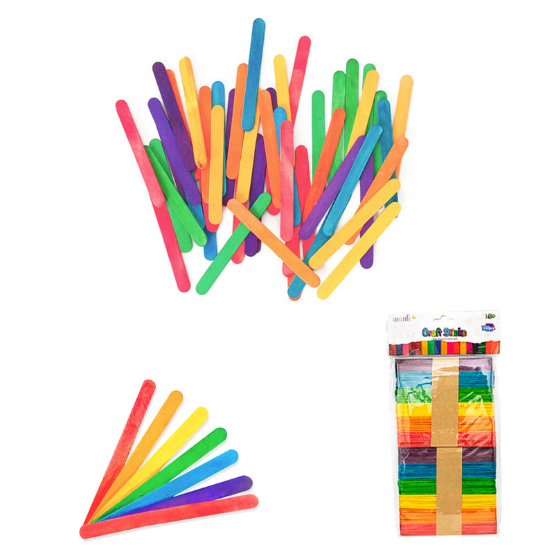 Ice Cream Sticks, Natural Wood Popsicle Sticks, Craft Sticks 4.5 inch Length, Variety Colors, 100 Pcs,   12-Pack