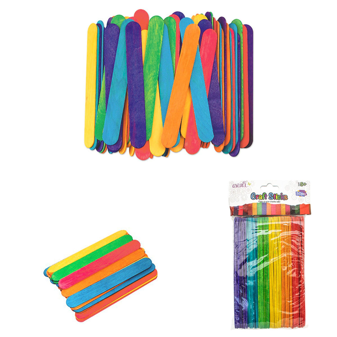 Craft Sticks, Ice Cream Sticks, Natural Wood Popsicle, Variety Colors, 50 Pcs