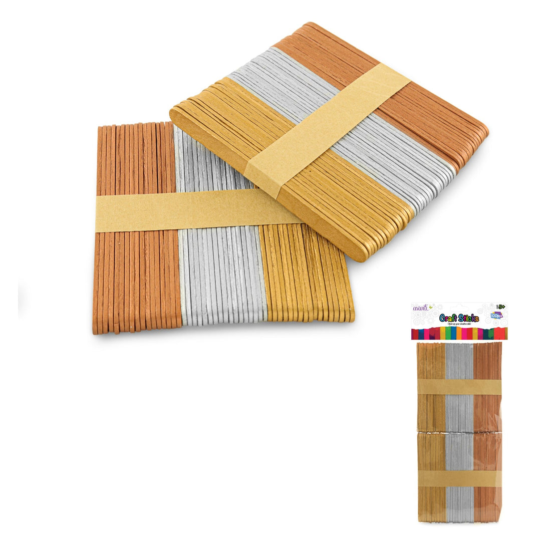 Metallic Wood Craft Sticks, Ice Cream Sticks, Wood Popsicle, 4.5 inch, 100 Pcs,   12-Pack