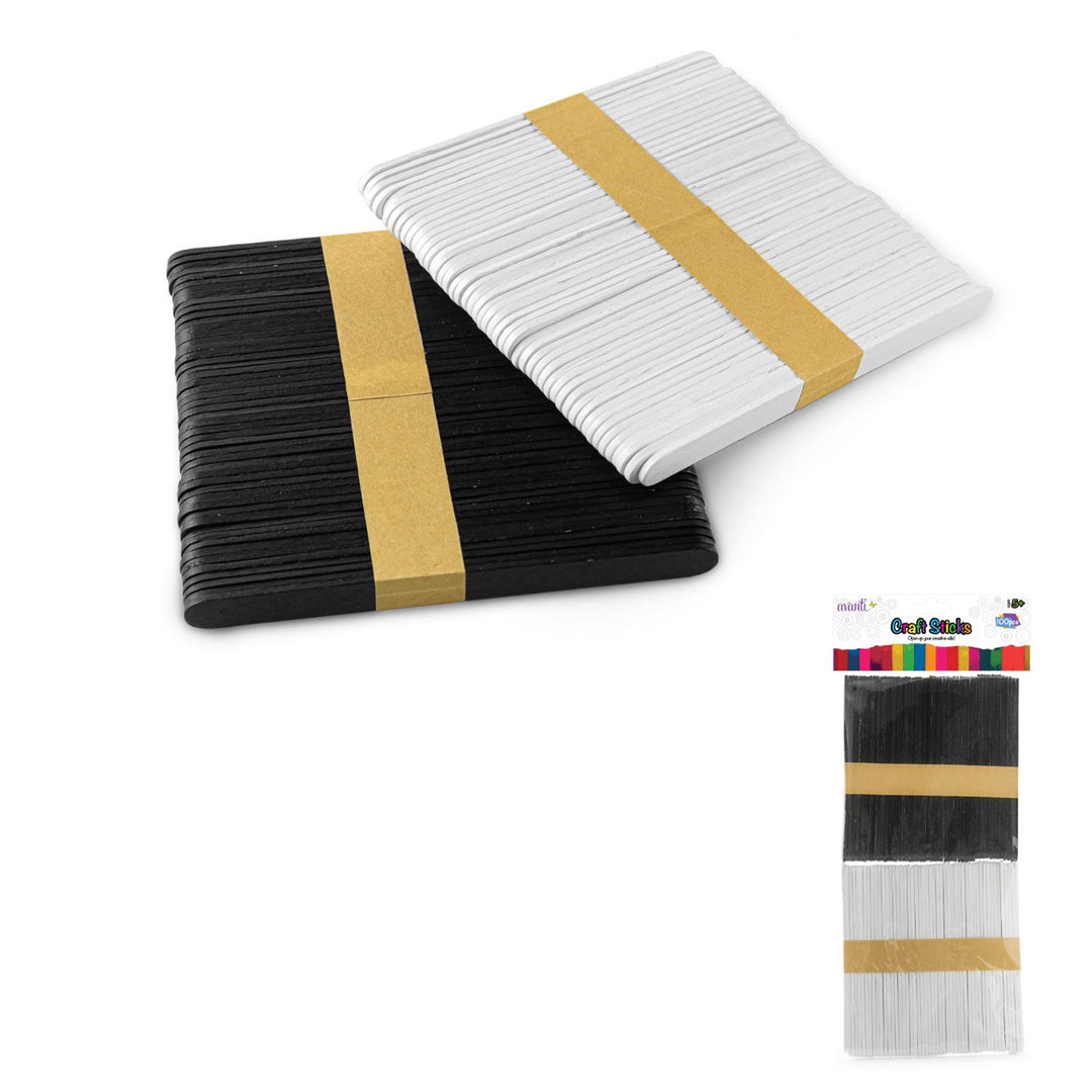 Wood Craft Sticks, Ice Cream Popsicles, 4.5" inch Black & White 100 pcs