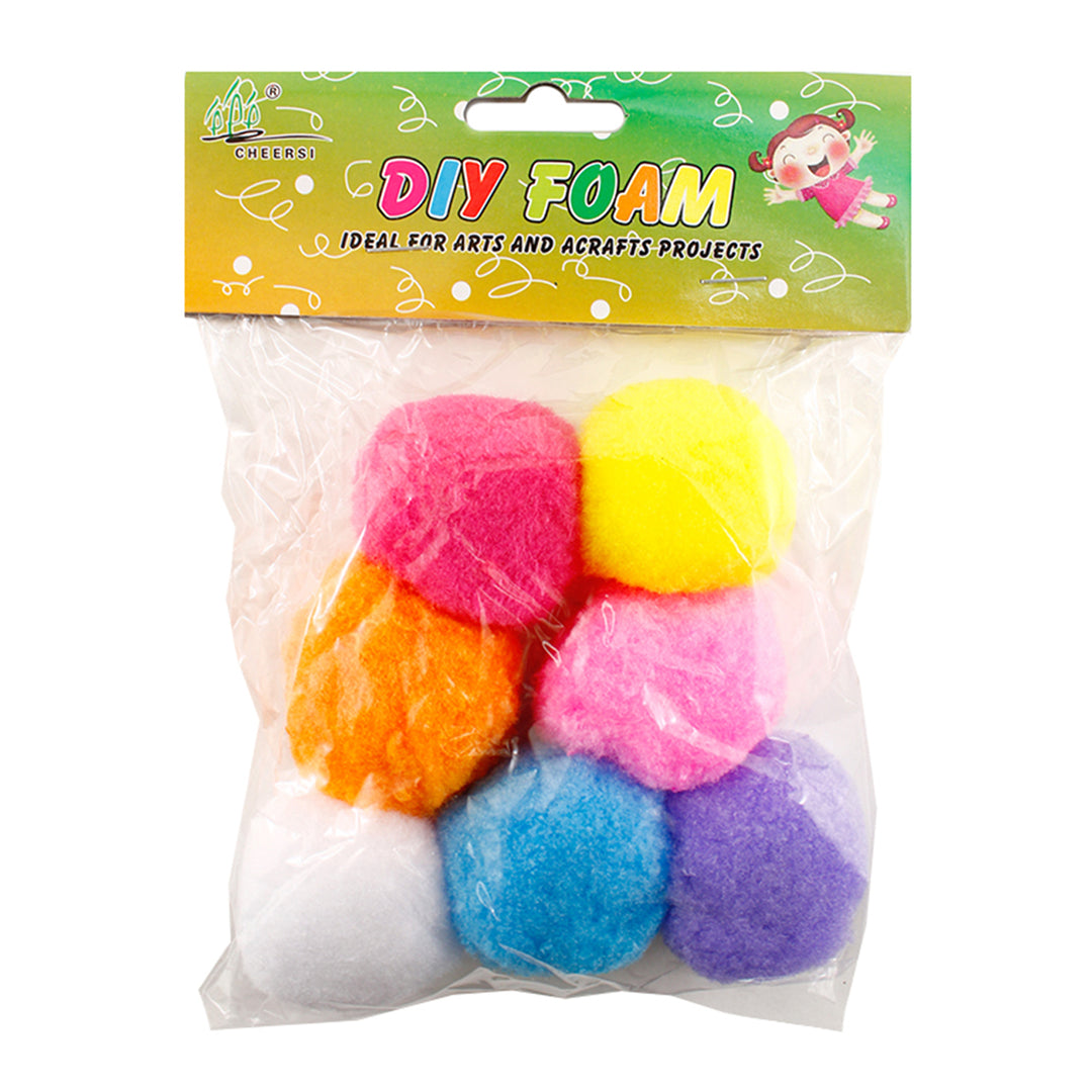 Pompoms, 1-1/2 Inches Fuzzy Pom Poms Balls, Variety Color, 7 Pieces