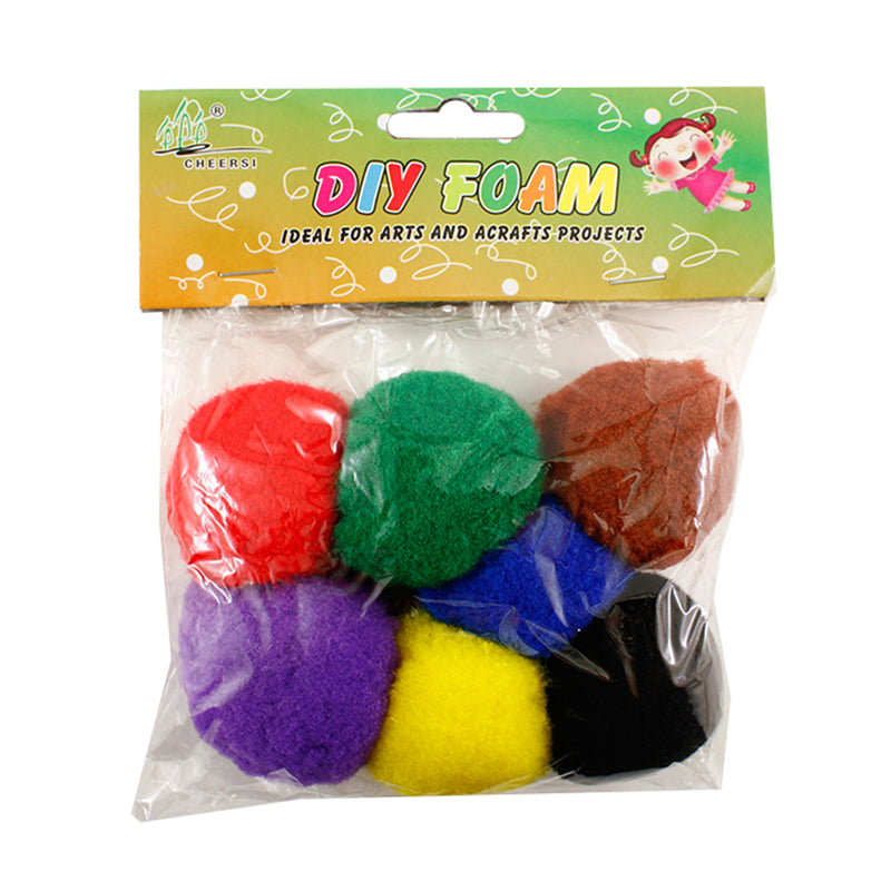 Pompoms, 1-1/2 Inches Fuzzy Pom Poms Balls, Variety Color, 7 Pieces