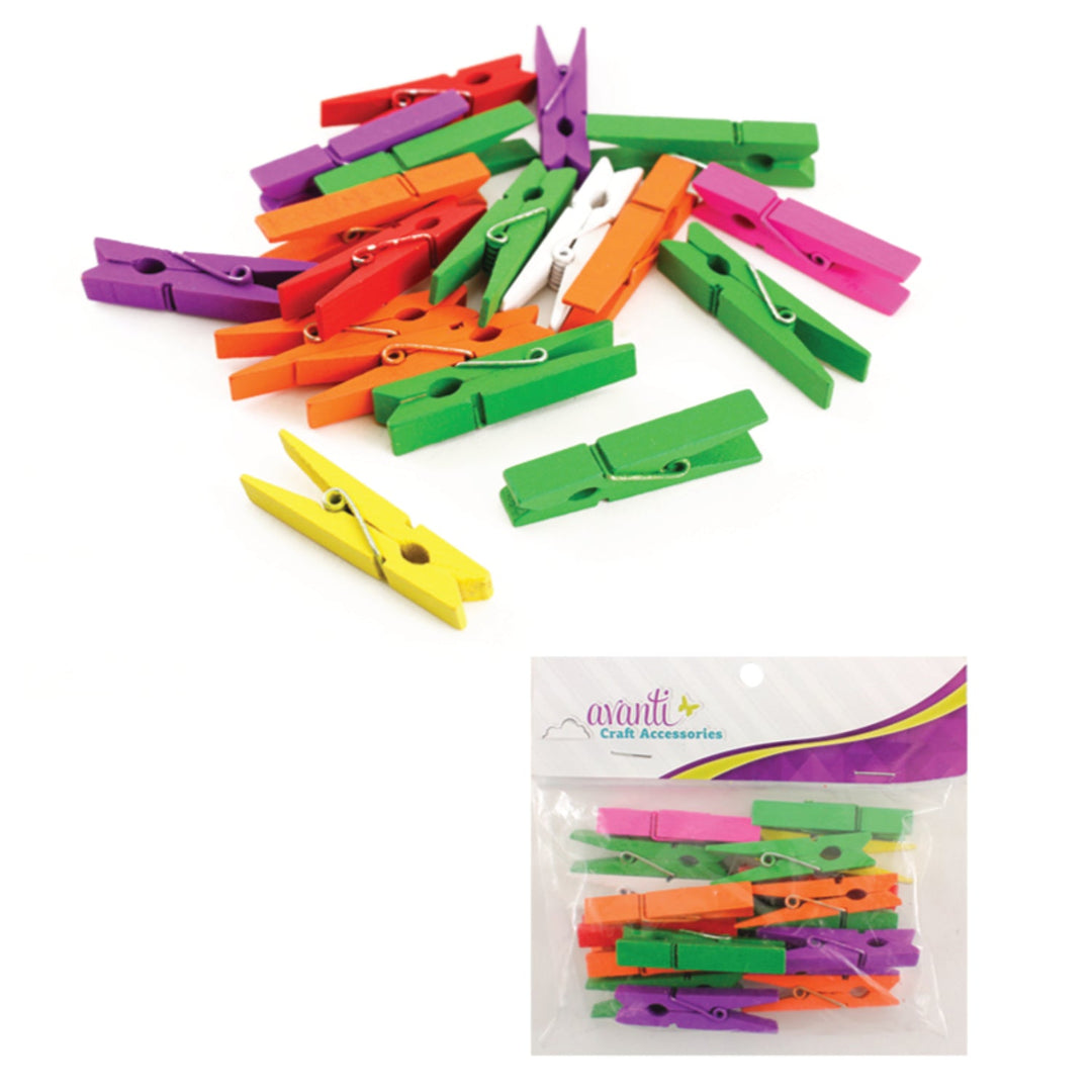Clothespins, 1 3/4" inches, Wooden Clothes Pin, Assorted Colors, Wood Clothes Pin, 18 Pieces