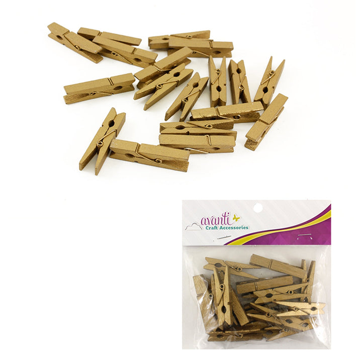 Avanti Wooden Clothespins, 18pcs, Large Wood Clips of 1 1/4" inches, Gold & Silver