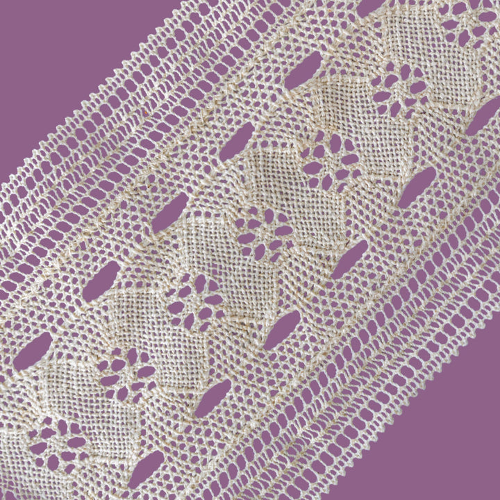 Cluny Lace, Spanish Cotton, White and Beige, 5 inches