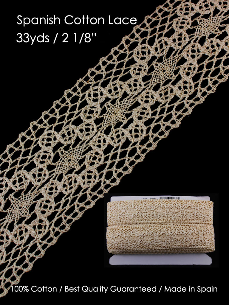 Cluny Lace, Spanish Cotton, White Color, 2 inches, 33Yards Pack