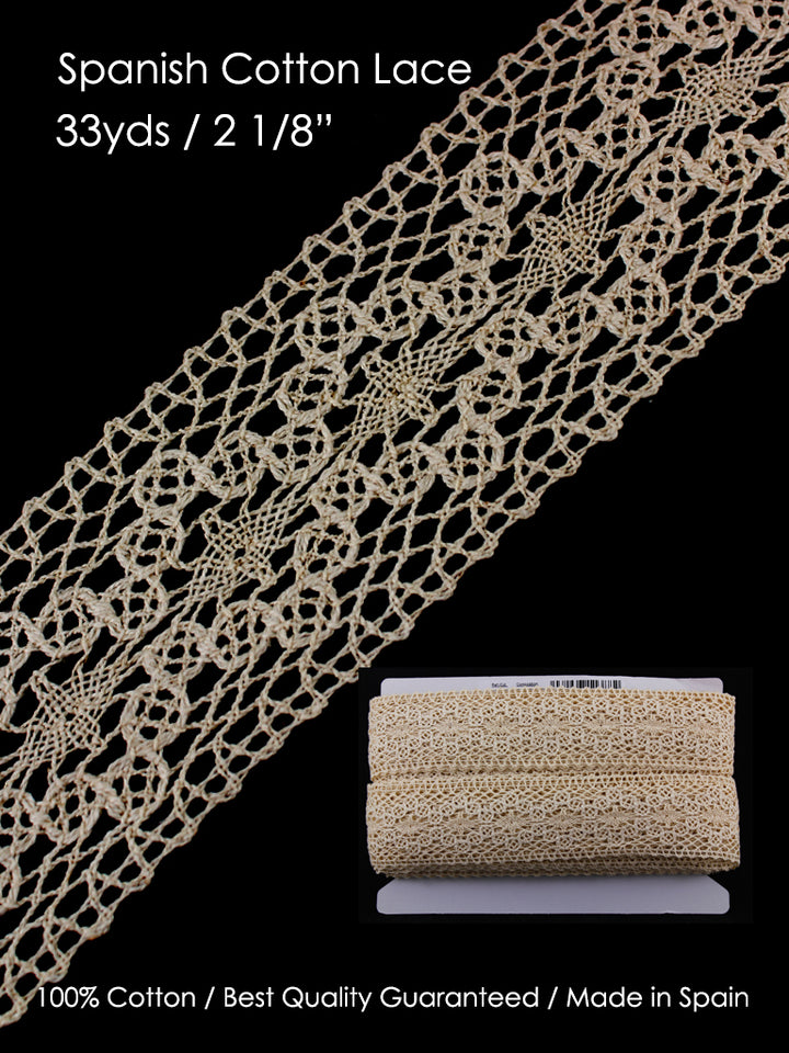 Cluny Lace, Spanish Cotton, White Color, 2 inches, 33Yards Pack