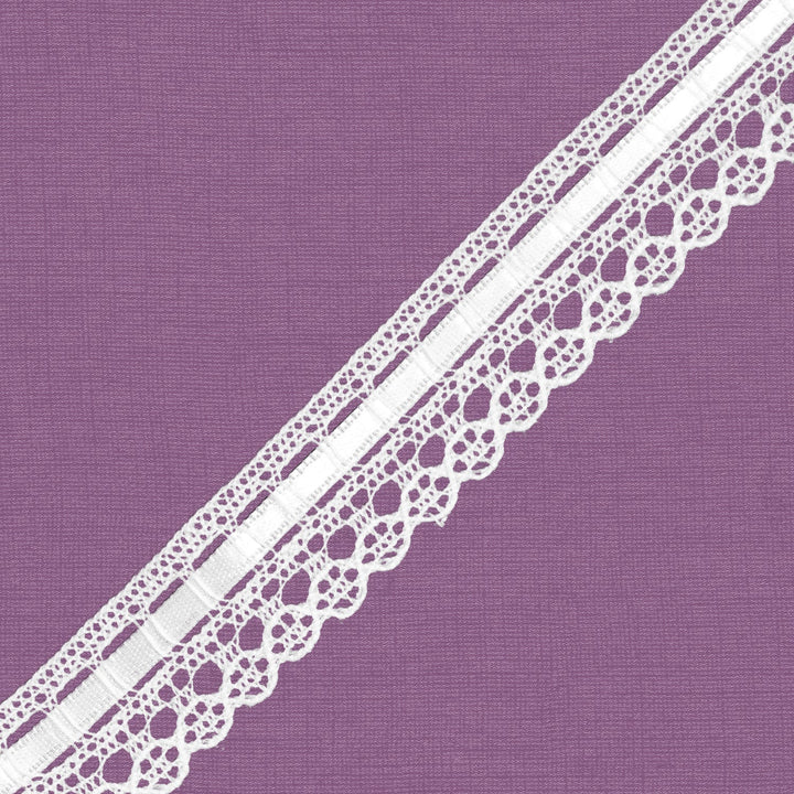 Cluny Lace, Spanish Cotton, Fantasy Lace, White and Beige, 1 in / 3 cm