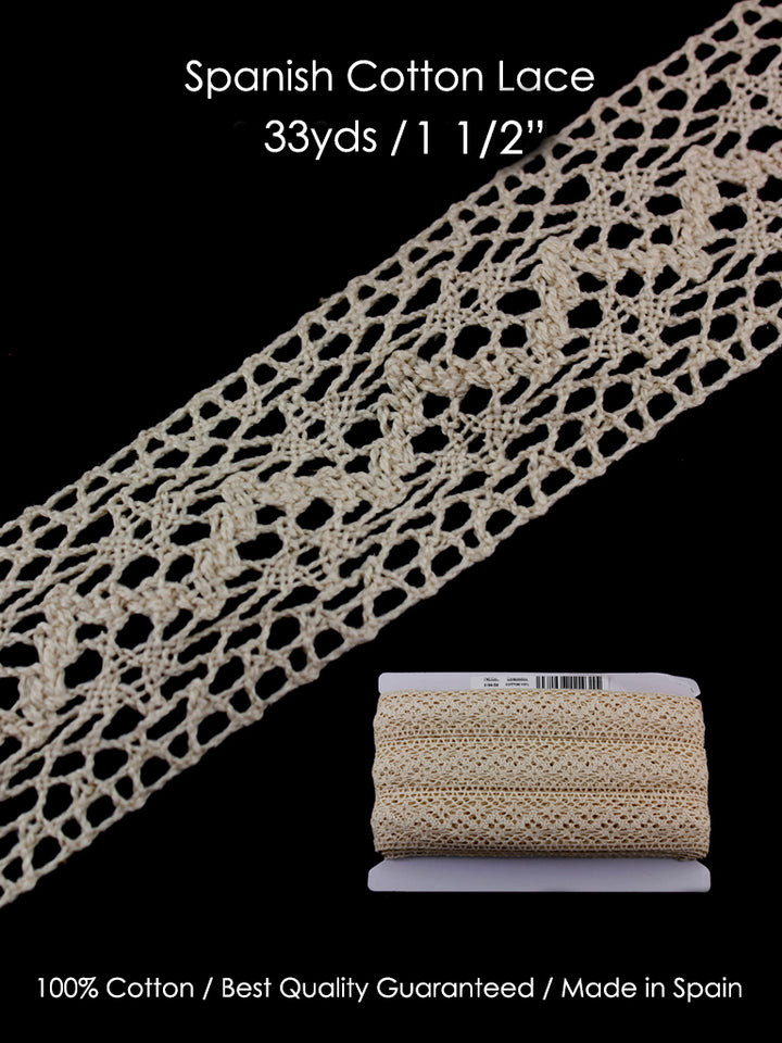 Cluny Lace, Spanish Cotton, White, 1 3/4 inches, 33Yards Pack