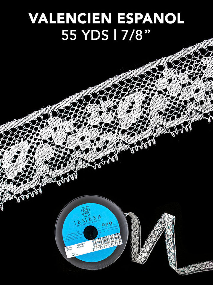 Cluny Lace, Spanish Cotton, Valencien, White, 7/8 inches