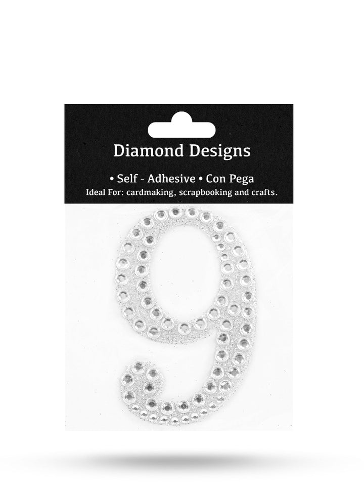 Rhinestone Numbers, 0 - 9, 80mm, Adhesive Application, 1 Piece