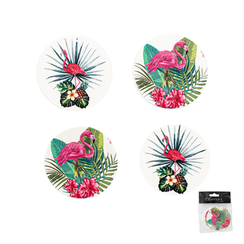 Wooden Flamingo Style Pendant, 4 Pieces