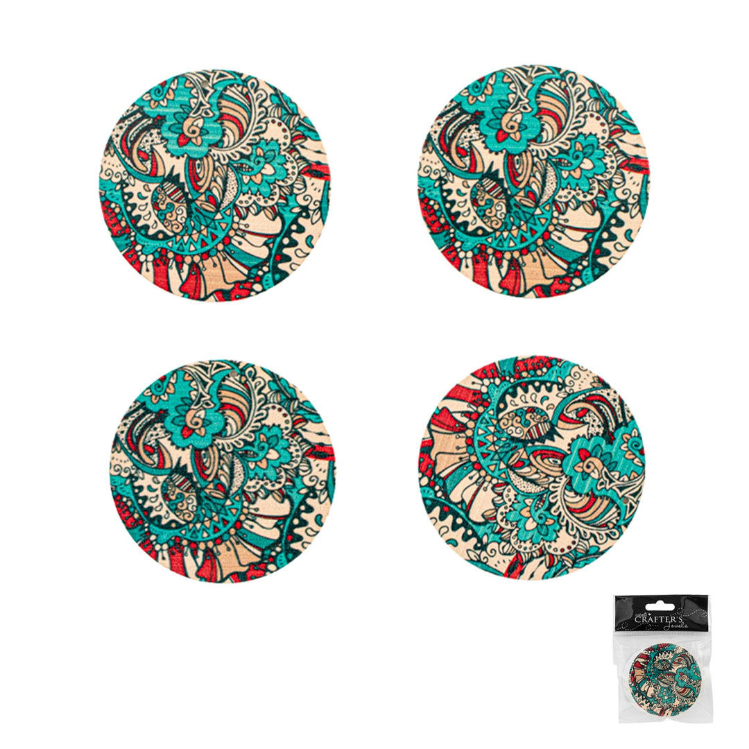 Art Pattern Wooden Pendant, 4 Pieces, 12-Pack