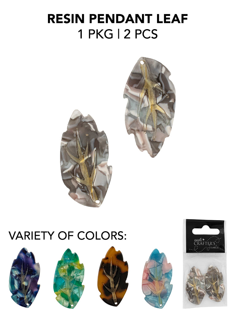 RESIN PENDANT LEAF 12 pack of 2 pcs