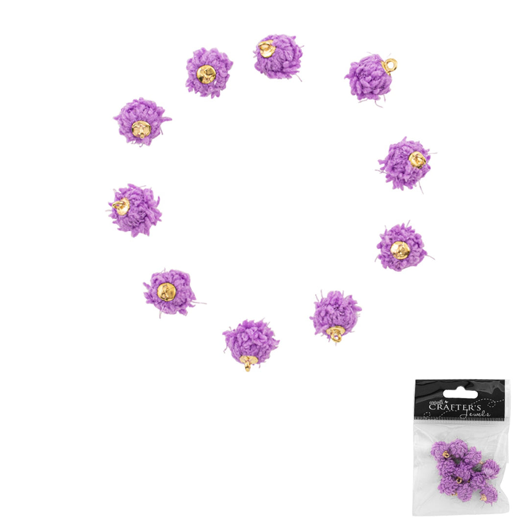 Pom Pom Pendant Charms, Faux Fur, Color Variety, 10 Pieces