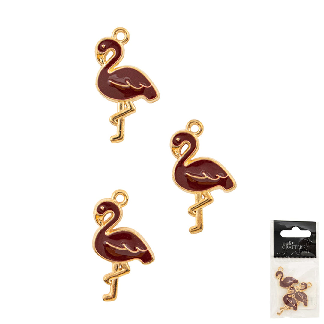 Flamingo Pendant, Alloy and Resin, 3 pcs