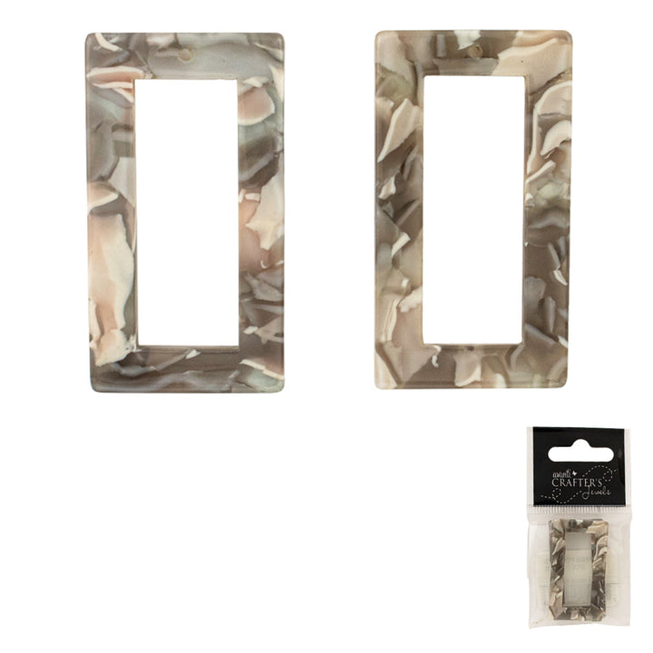 Rectangular Resin Pendants, Swirl Design, 2 Pieces