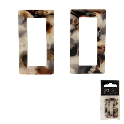 Rectangular Resin Pendants, Swirl Design, 2 Pieces