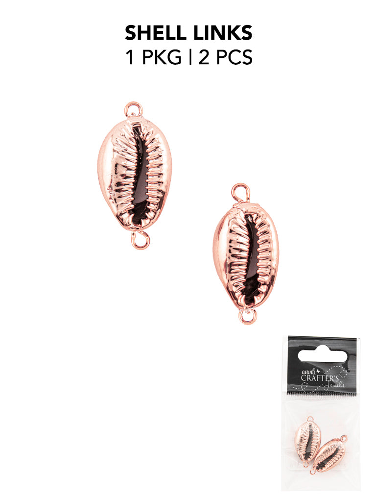Pink Shells Pendant Links, Metallic Rose, 12 pack of 2 pcs