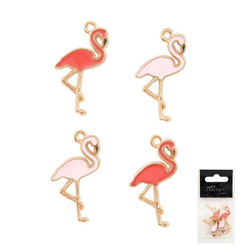 Flamingo Pendant, Alloy and Resin, 4 Pieces