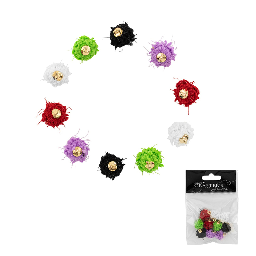 Pom Pom Pendants, Color Variety, 10 Pieces