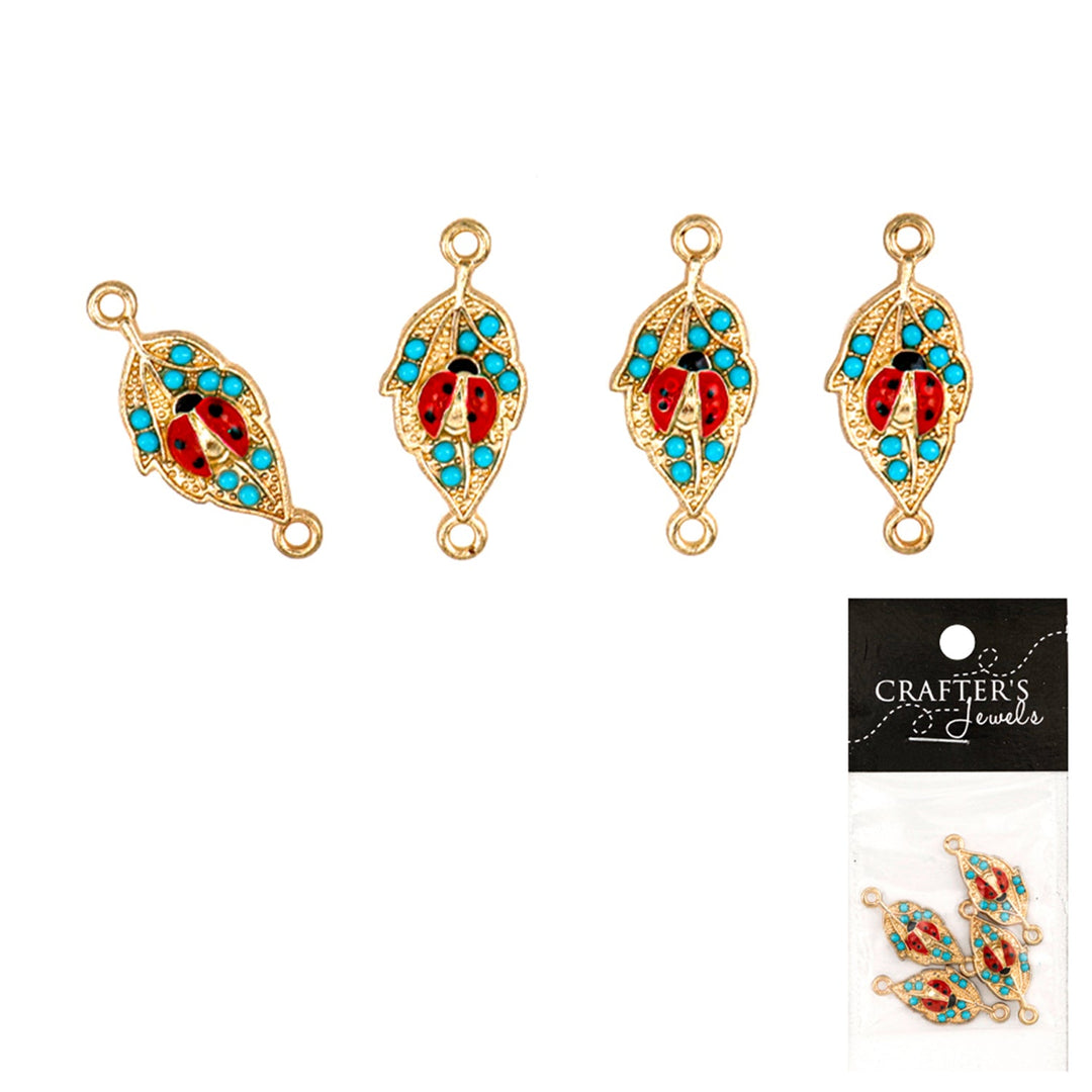 Alloy Pendant Link with Resin, Lady Bug Style, 4 Pieces
