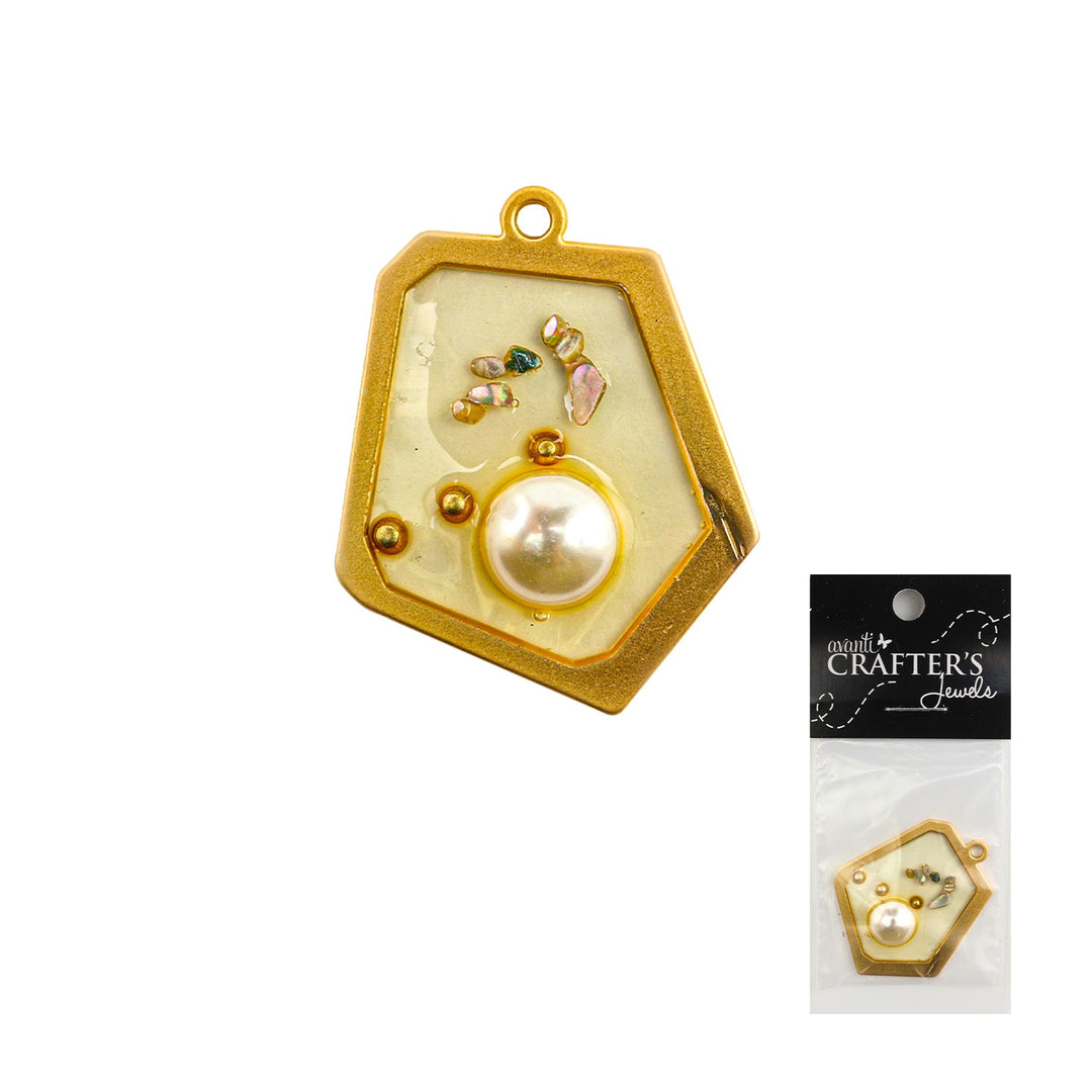 Epoxy Resin Pendant, Gold/Beige, 1 Piece