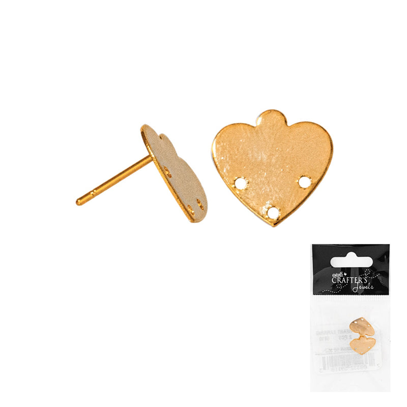 Brass Heart Earring, 18K GP, Gold Color, 12 Packs of 2 Pieces