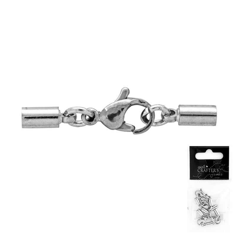 Brass Cord End with Clasps, Silver Color, 12 Packs of 4 Pieces