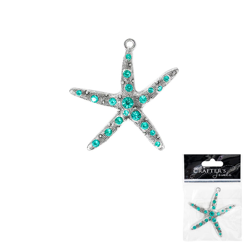Starfish Pendant, Aquamarine Color, 57 x 55mm, 12 Pack of 1 Piece