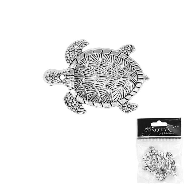 Alloy Tortoise Pendant, 58 x 41 mm, Silver Color, 12 Pack of 1 Piece