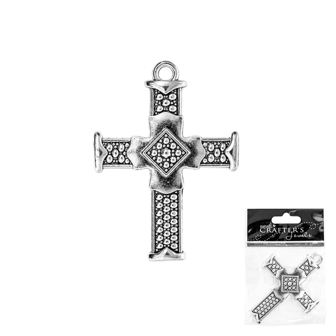 Cross Pendant Charm, Silver Color, 78 x 57 mm, 12 Pack of 1 Pieces