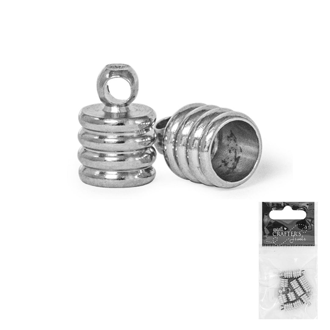 Brass Cord End, 9 x 6 mm, Silver Color, 12 Pieces