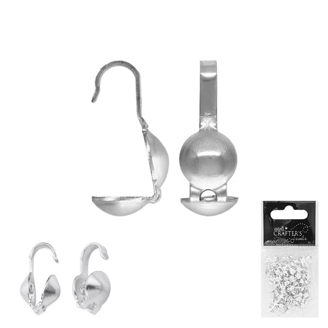 100 Pcs Clamshell Knot Cover, Silver, Bead Tip End Cap Knot Cover Terminators Open Loop for Jewelry, 12-Pack