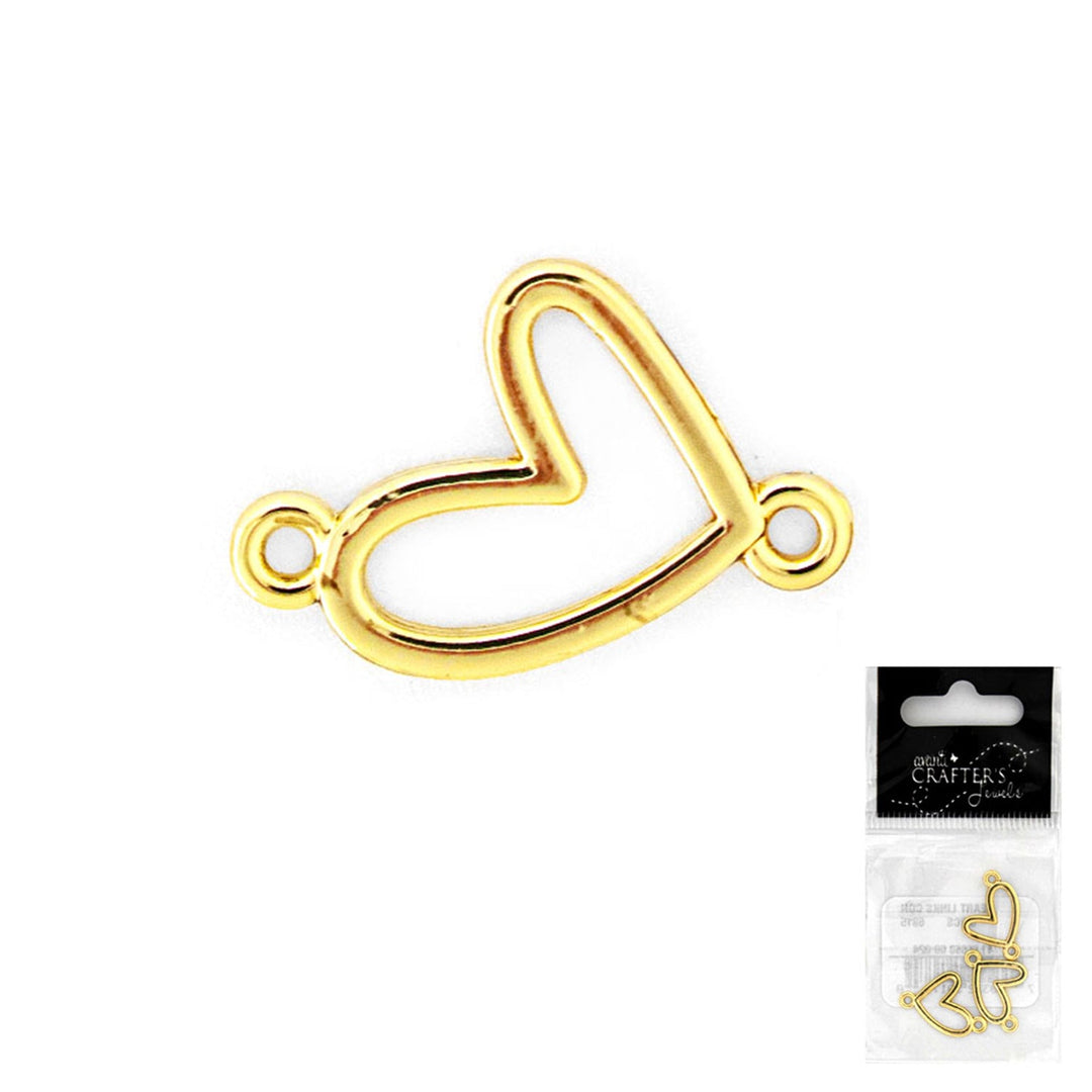 Heart Link Connector, Gold Color, 12 Pack of 3 Pieces